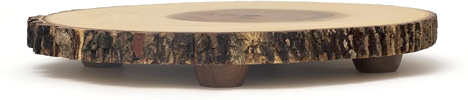 Lipper International Handcrafted Large Acacia Tree Bark Footed Server Platter