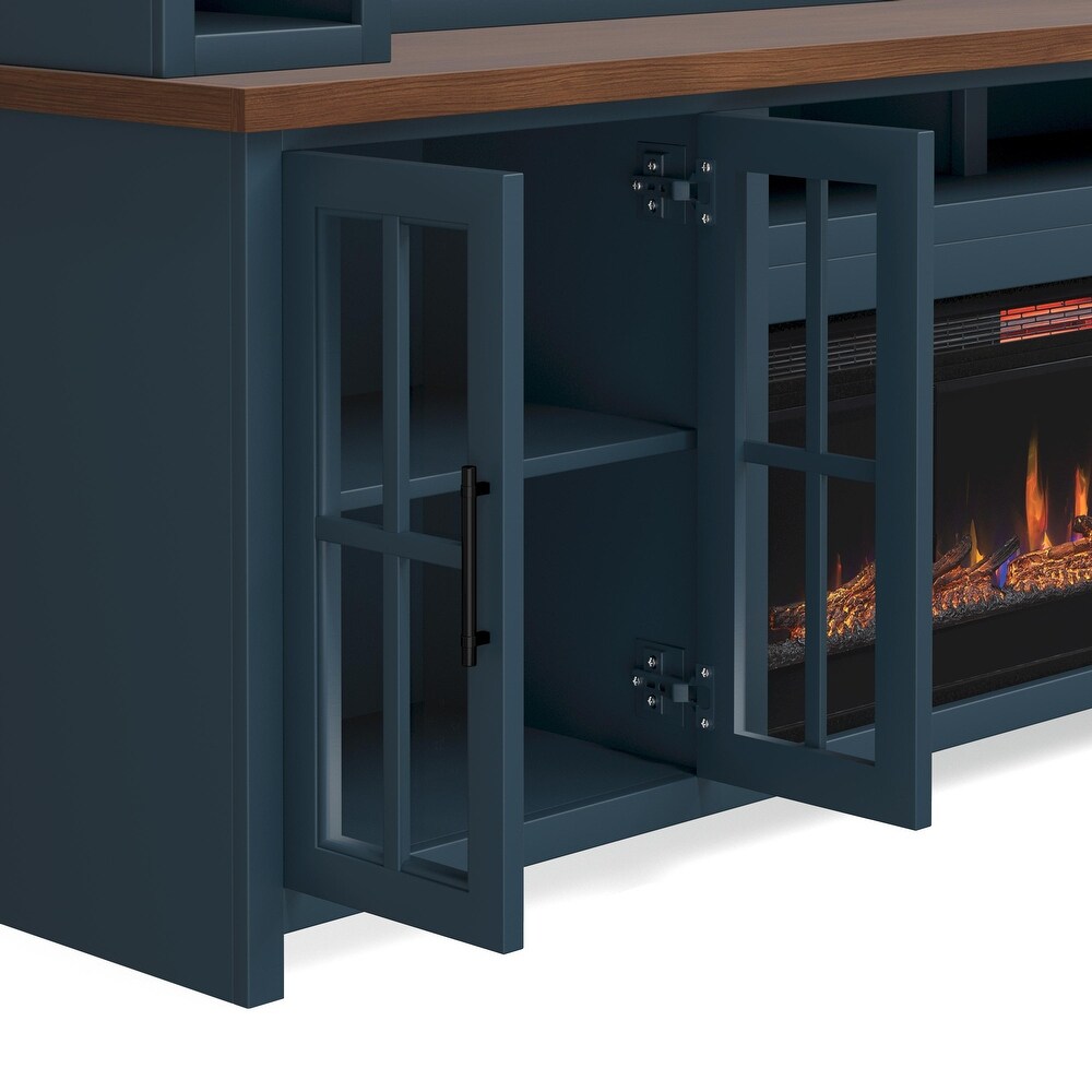 Bridgevine Home 99 inch Fireplace Entertainment Center for TVs up to 80 inches  No Assembly Required  Two Tone Finish