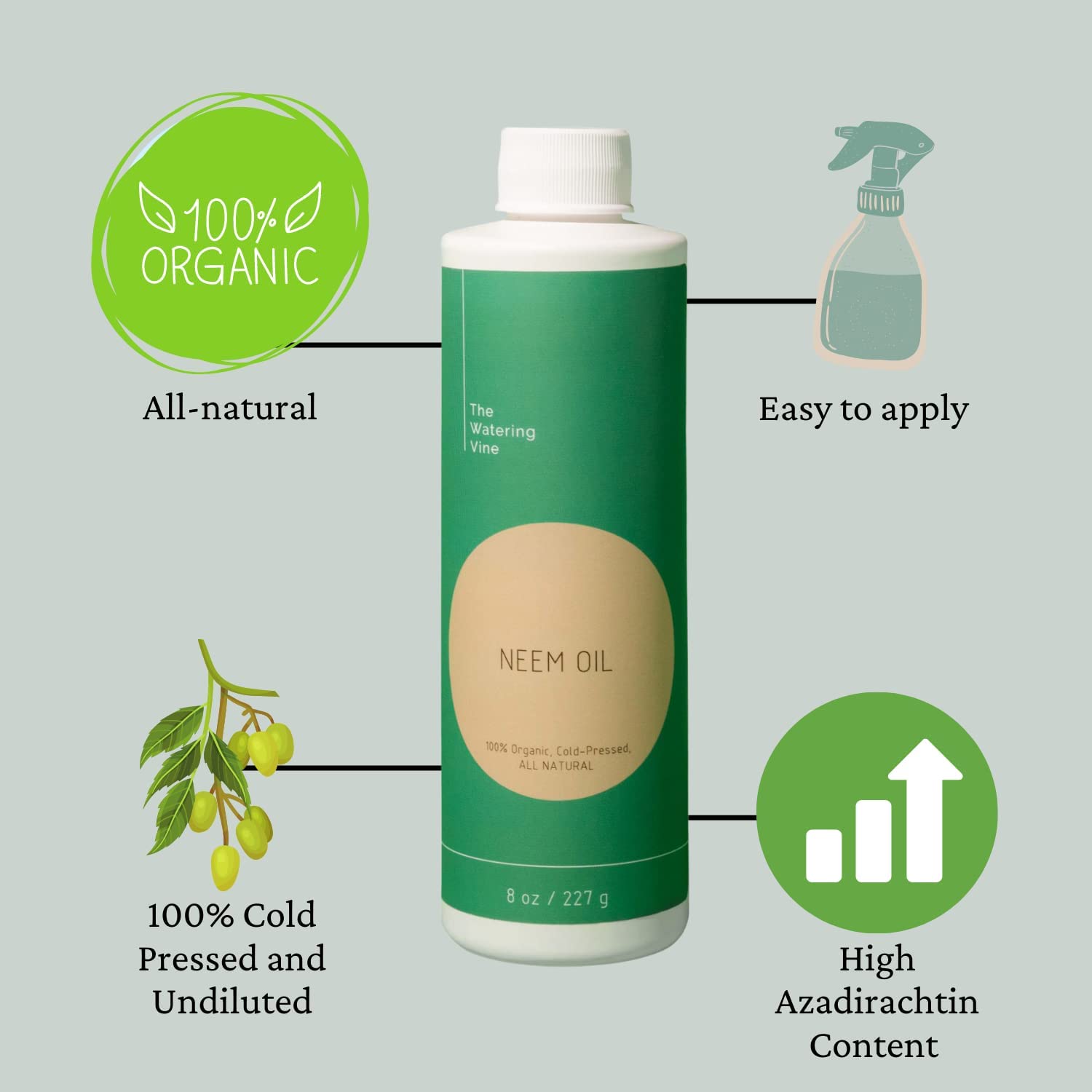 The Watering Vine  Organic Neem Oil Plant Spray and Leaf Polish (8 oz)