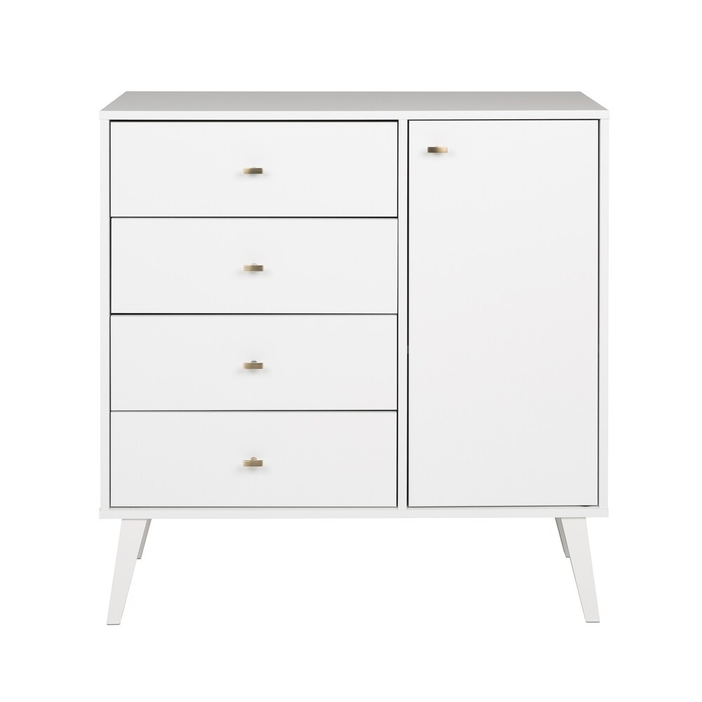 Prepac Milo Mid Century Modern 4 Drawer Combo Dresser  Chest of Drawers With Door  Contemporary Bedroom Furniture