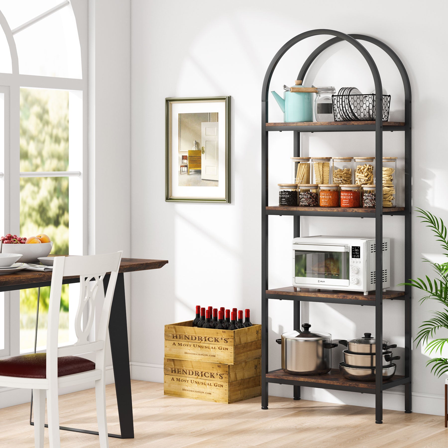 4-Tier / 5-Tier Bookshelf, Arched Bookcase Display Rack with Storage Shelves