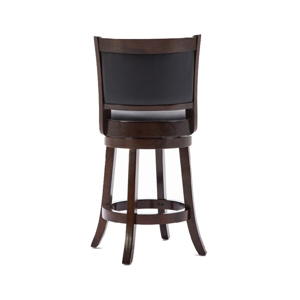 Round Wooden Swivel Counter Stool with Padded Seat and Back， Dark Brown - 19.5 H x 37.5 W x 18 L Inches