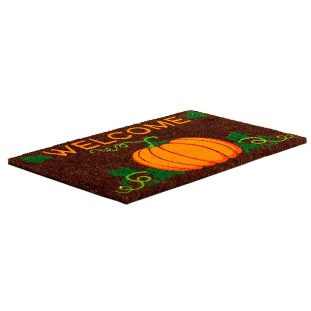 X 2 x27 4 quot Welcome Pumpkin Indoor outdoor Coir Doormat Brown orange green Entryways