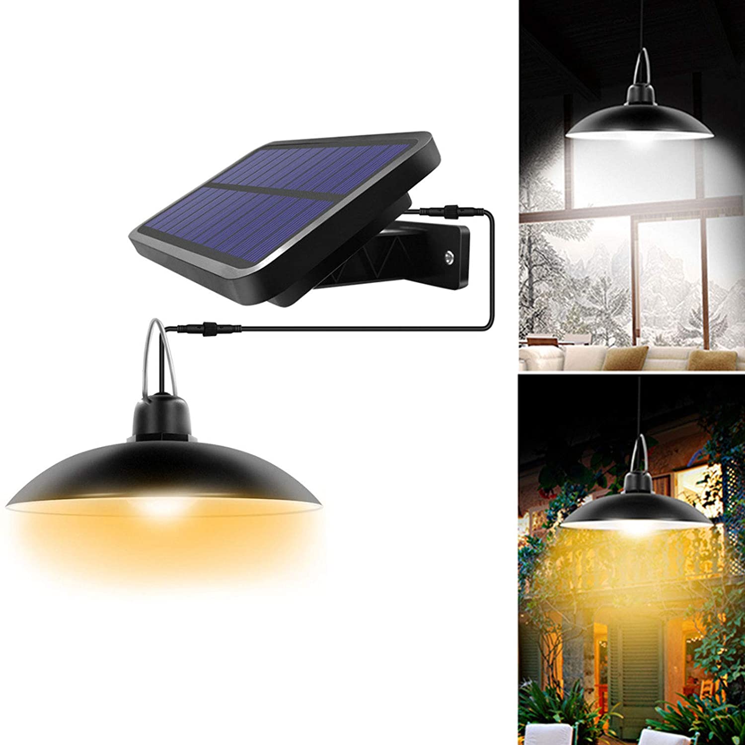 Oukaning Solar Pendant Light with Remote Control Height Adjustable Waterproof Wall Mount Solar Lamp Indoor/Outdoor