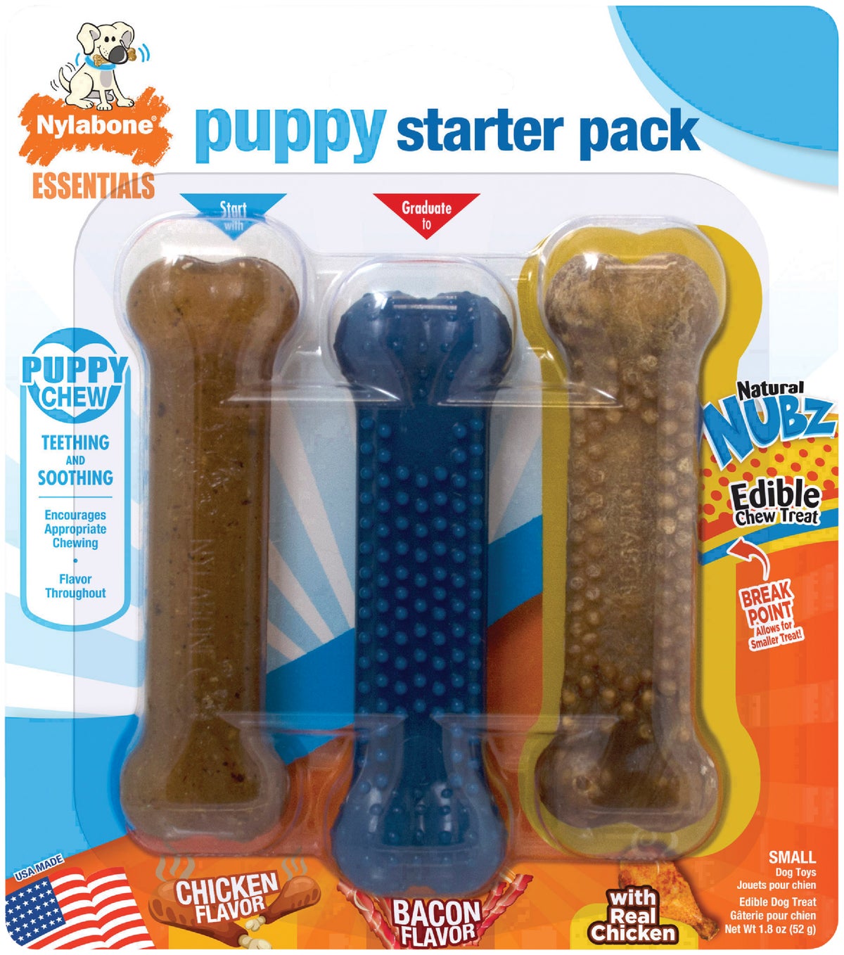 Nylabone Essentials Puppy Starter Pack Chew Dog Toy Kit Small Assorted