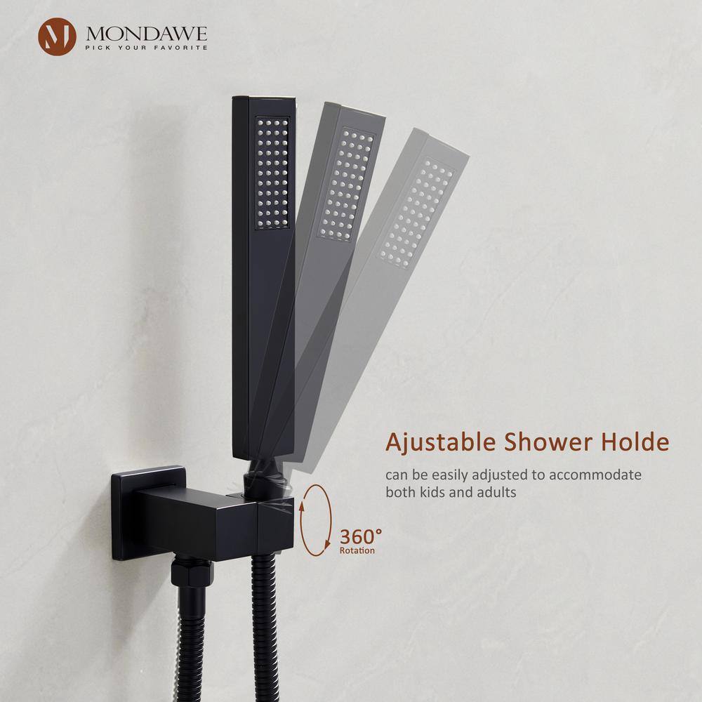 Mondawe 3-Spray Patterns Thermostatic Bathroom Showers 22 in. Wall Mount Rainfall Dual Shower Heads in Matte Black WF6648-22BL