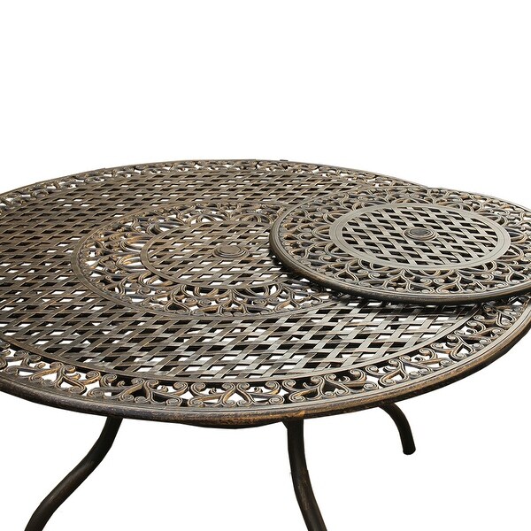 Mesh Lattice 59 in. Round Dining Set with Lazy Susan and Six Chairs