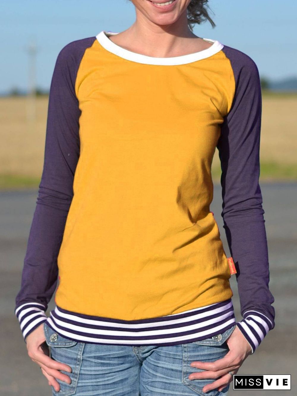 Casual Striped Crew Neck T-Shirts