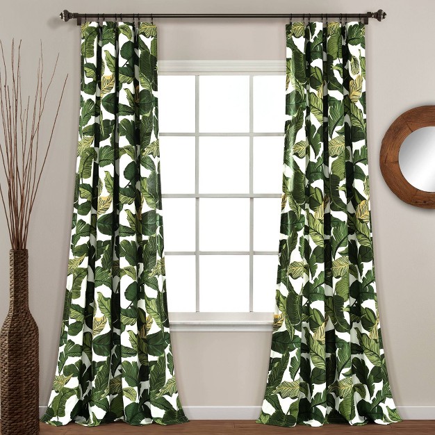 Set Of 2 Tropical Paradise Window Curtain Panels Green Lush D cor