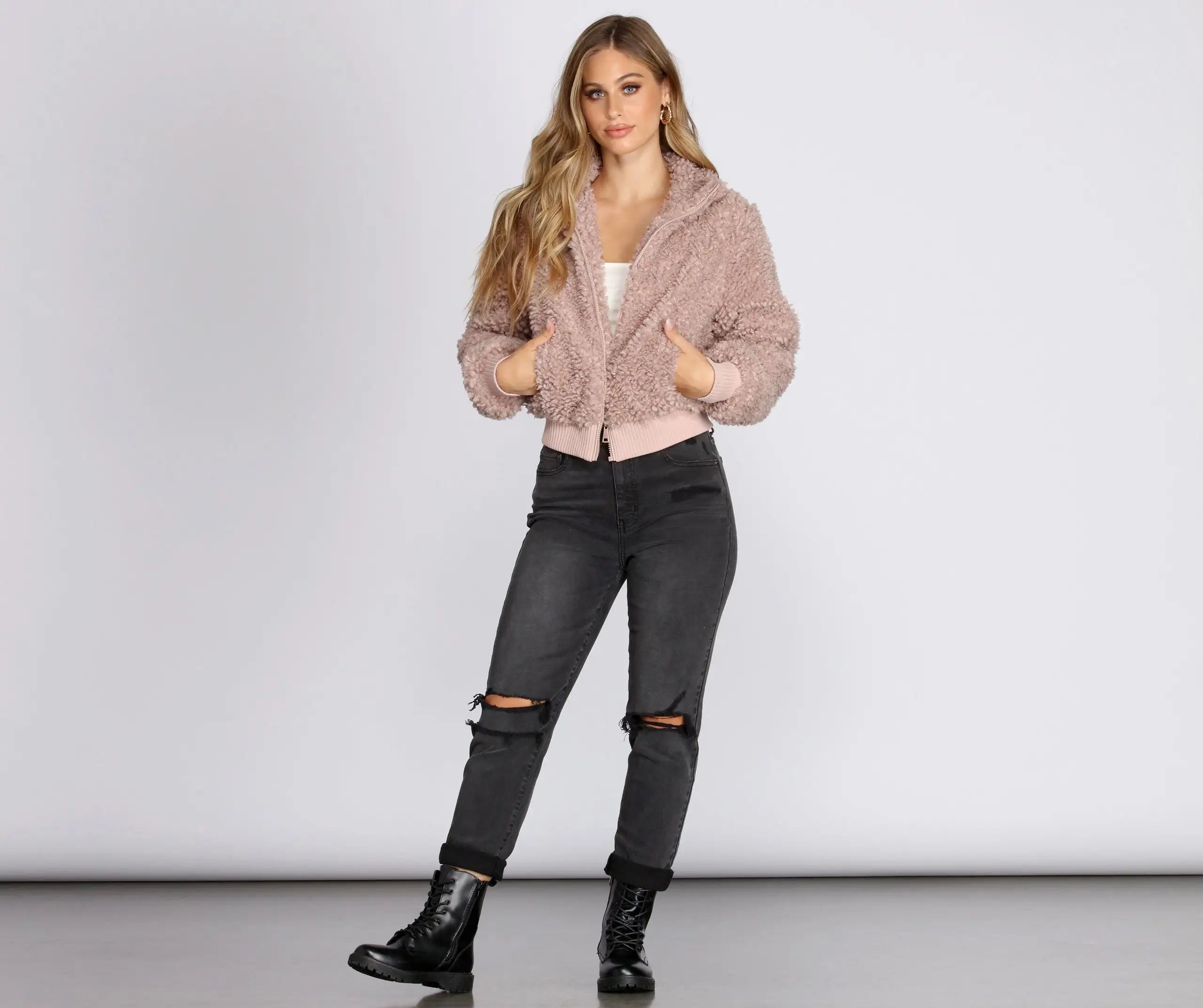 Faux Fur Zip Front Jacket