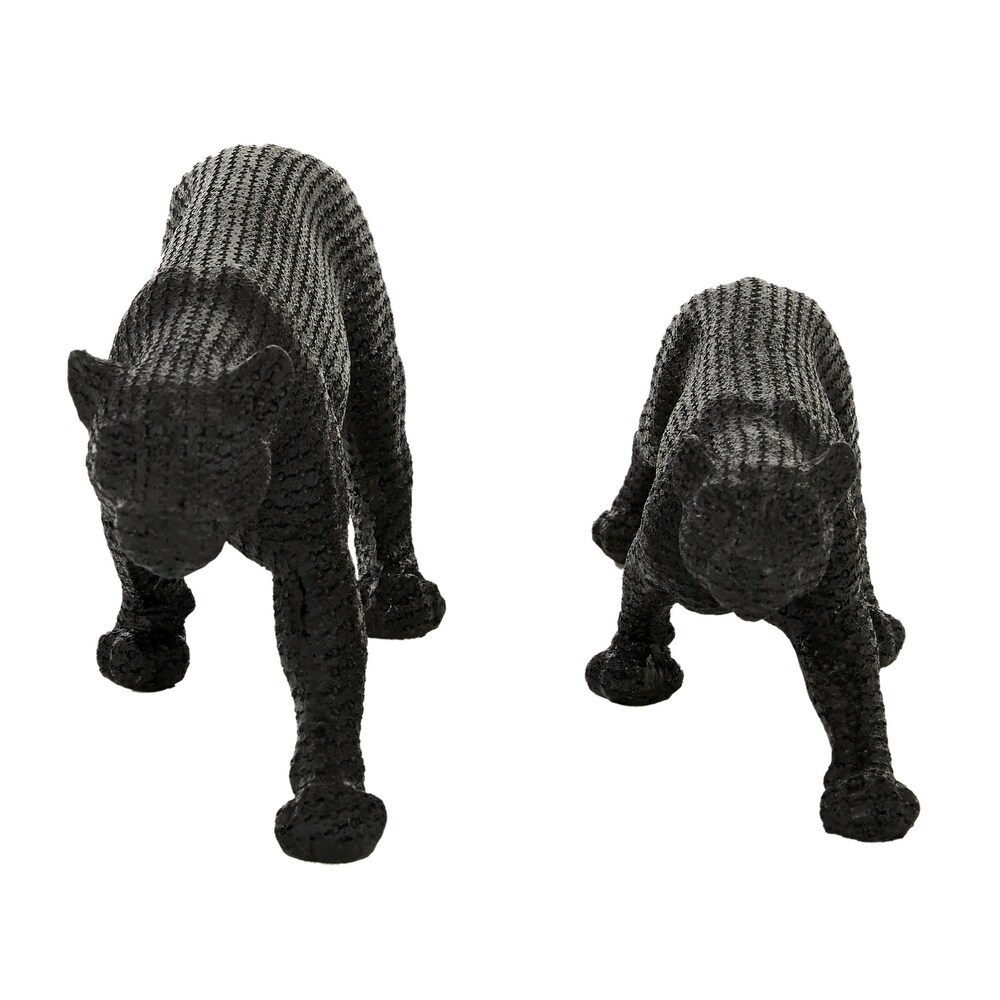 Black Polystone Leopard Sculpture (Set of 2)   18 x 4 x 6 and 14 x 4 x 4