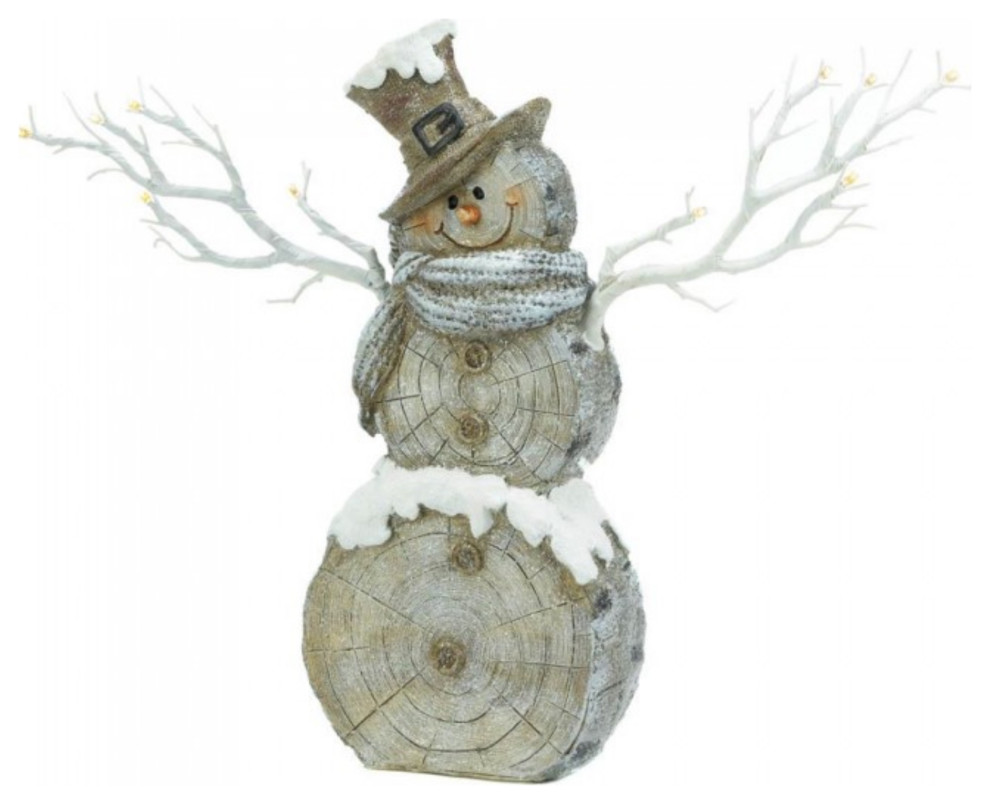 Rustic Birch Tree Snowman Figurine With Twig Lights   Craftsman   Holiday Accents And Figurines   by VirVentures  Houzz