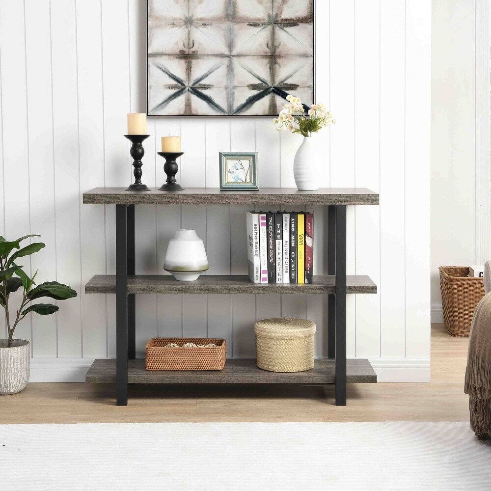 Wood Sofa Table  Narrow Hallway Table with Shelves  3 Tier Console Table for Living Room