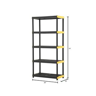 HDX 5-Tier Plastic Garage Storage Shelving Unit in Black (36 in. W x 74 in. H x 18 in. D) 241592