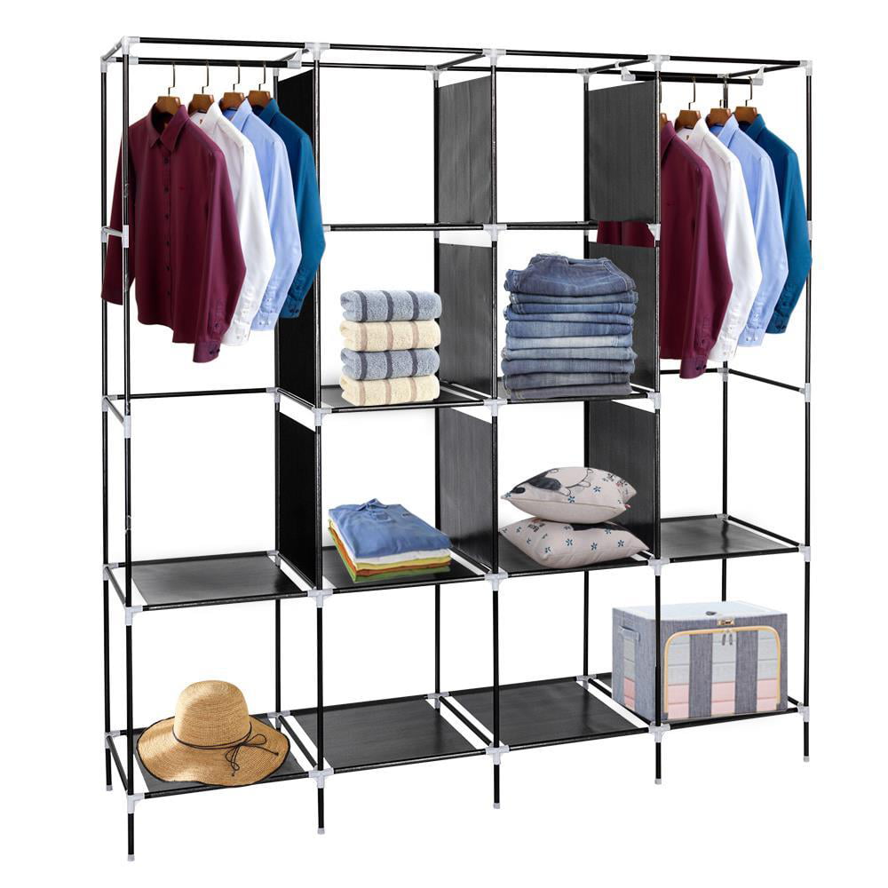 GoDecor 67" Clothes Closet Portable Wardrobe Clothes Storage Rack 12 Shelves 4 Side Pockets