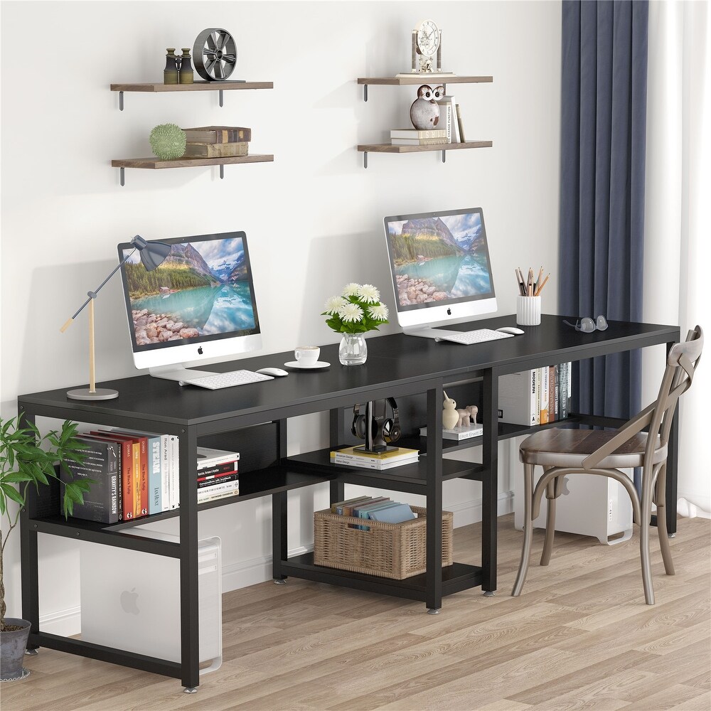 Two Person Desk with Bookshelf  Double Office Desk