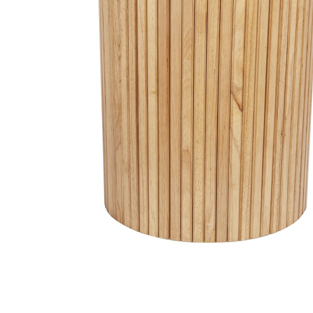 Round Wood End Table line grain Solid Circle Pedestal Side Table