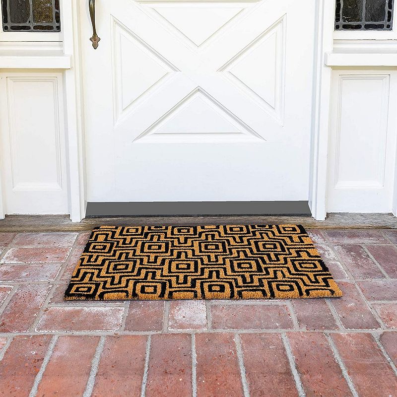 Black Patterned Nonslip Welcome Doormat， Coco Coir Mat (17 x 30 in)