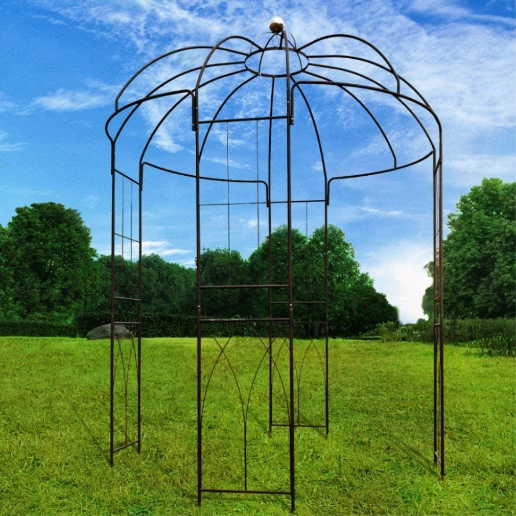 OUTOUR French Style Birdcage Shape Heavy Duty Gazebo,9'Highx 6‘6"Wide,Pergola Pavilion Arch Arbor Arbour Plants Stand Rack for Wedding Outdoor Garden Lawn Backyard Patio,Climbing Vines,Roses,Dark Rust