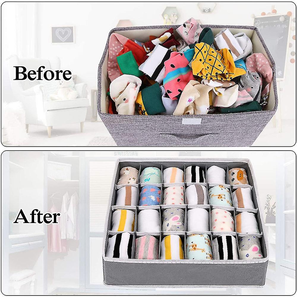 2 Pieces Storage Boxes For Underwear And Other Small Accessories， 24 Cells Foldable Drawer Dividers For Storing Socks， Scarves， Bras