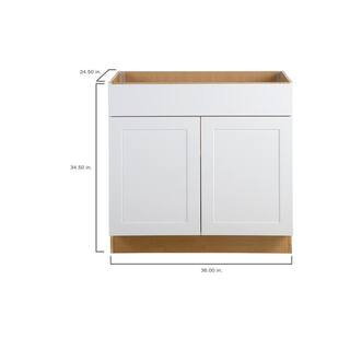 Hampton Bay Cambridge White Shaker Assembled Sink Base Kitchen Cabinet with Soft Close Door (36 in. W x 24.5 in. D x 34.5 in. H) CM3635S-WH