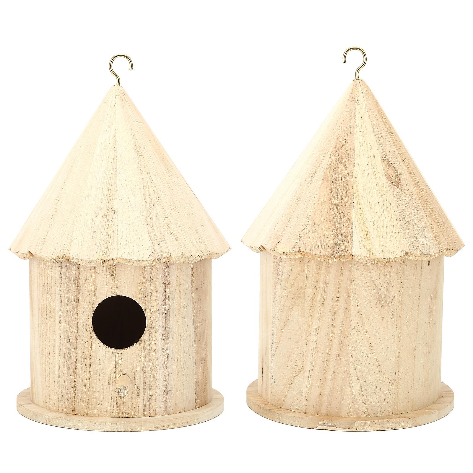 Round Wooden Bird House Barn Bird House Garden Backyard Balcony Pendant Bird House Home Decoration