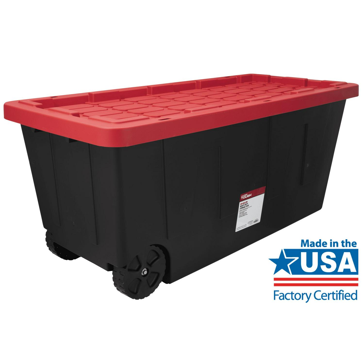 Hyper Tough 8211 50 Gallon Snap Lid Wheeled Plastic Storage Tote Black Base