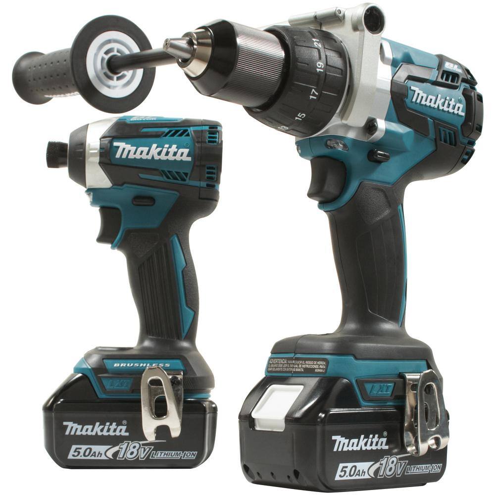 Makita 18V LXT 5.0Ah Lithium-ion Brushless Cordless Combo Kit 2-Piece (Hammer DrillImpact Driver) XT268T