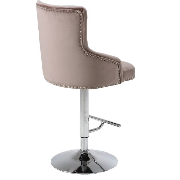 Claude Pink Velvet Adjustable Stool-Color Pink Velvet，Finish Chrome，Style Contemporary