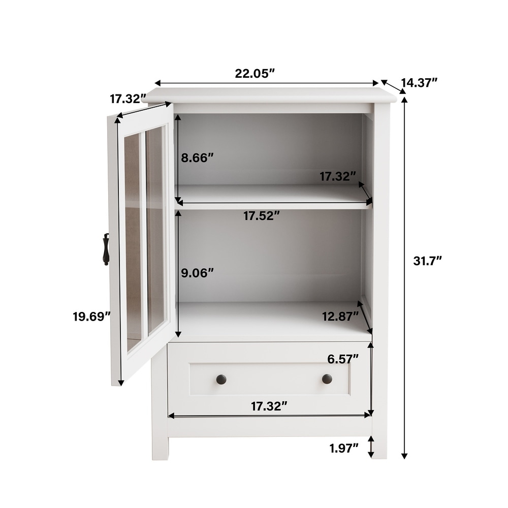 Buffet Storage Cabinet with Single Glass Doors and Unique Bell Handle   N/A