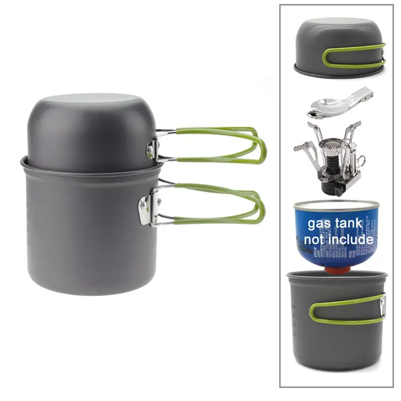 Outdoor Aluminum oy Pot Hiking Picnic Tourist Cookware Set With Folding Spoon Mini Gas Stove