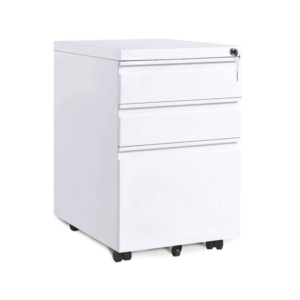 3-Drawer White Mobile File Cabinet AM914C-95