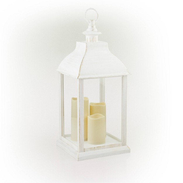 Candlelit Lantern With Led Lights White Alpine Corporation