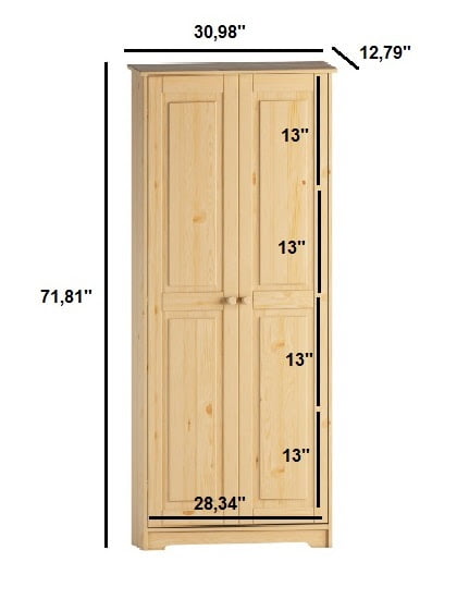 Solid Wood Pantry Storage Cabinet， Freestanding Kitchen Cupboard， Closet with Shelves