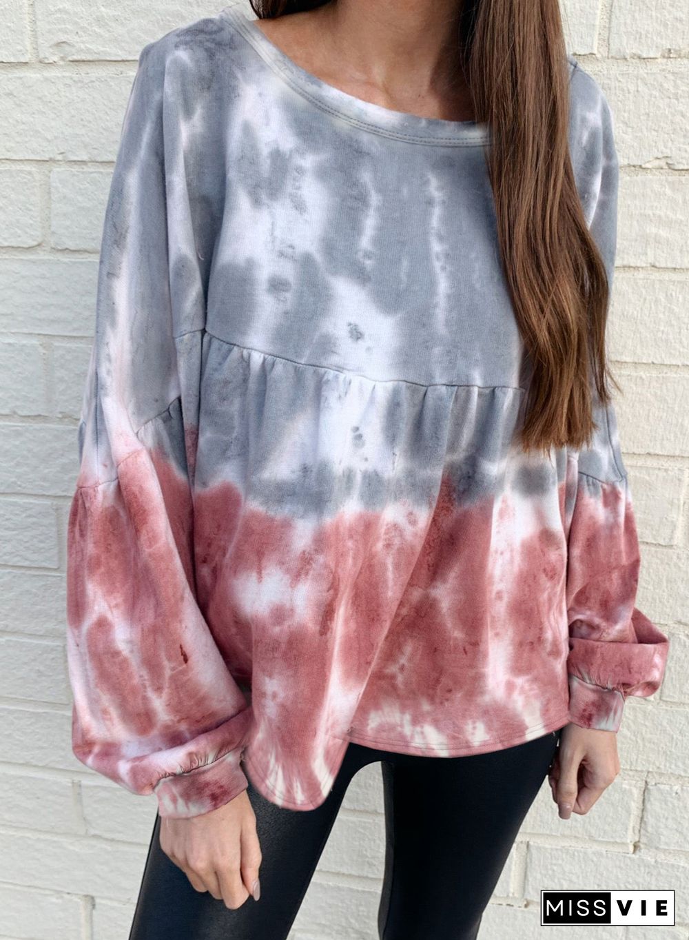 Tie Dye Bishop Sleeve Loose Sweatshirt