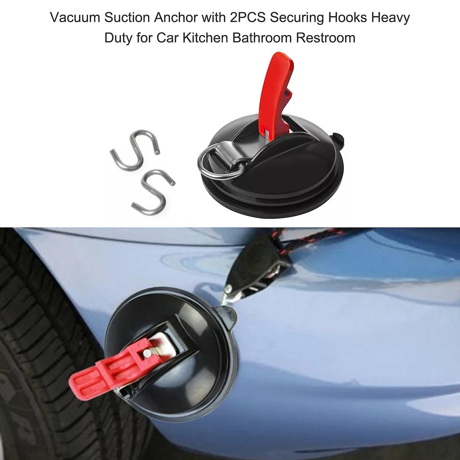 Black and Red Vacuum Suction Cup Anchor With 2pcs Securing Hooks Heavy Duty Car Strap Suction Cup Hooks For Car Kitchen Bathroom Restroom