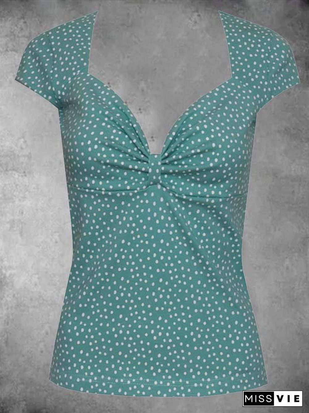 Casual V Neck Cotton-Blend Polka Dots T-shirt