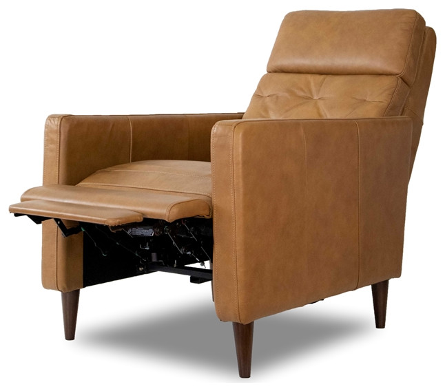 Felina Mid Century Modern Tight Back Genuine Leather Recliner Chair in Tan   Midcentury   Recliner Chairs   by Homesquare  Houzz