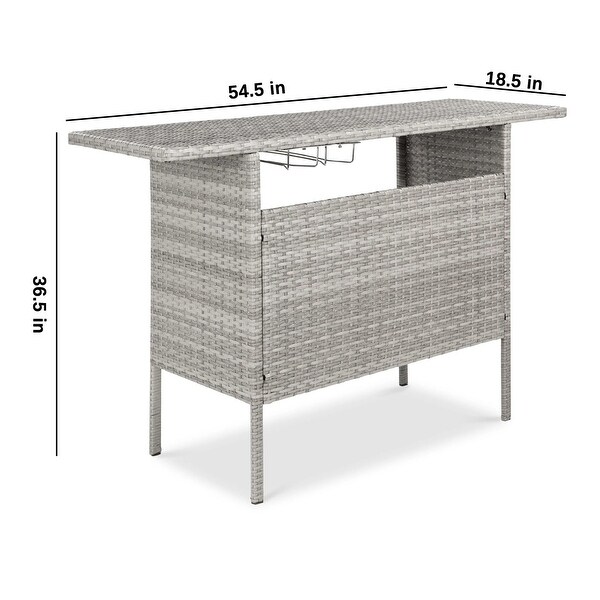 Outdoor Wicker Bar Counter Table w/ 2 Steel Shelves，2 Rails