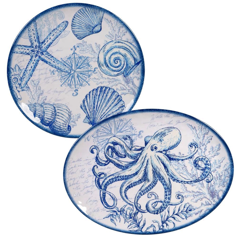 Certified International Oceanic 2-Piece Seasonal Multicolored Melamine 14 and 18 in. Platter Set OCEANIC2PC