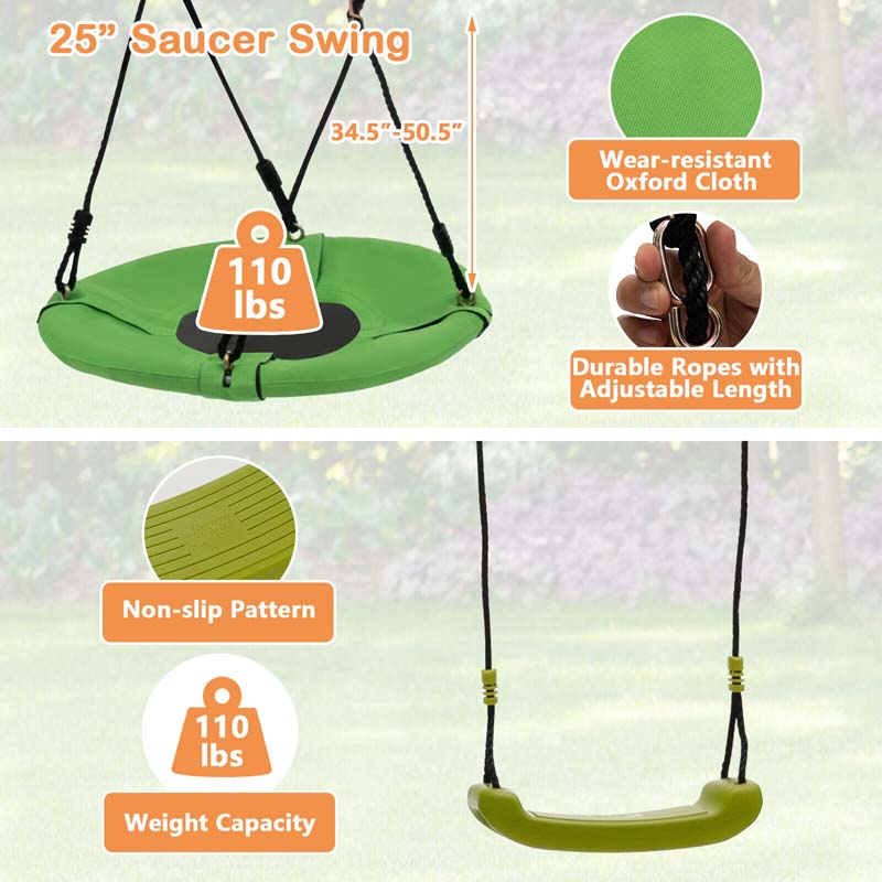 7-in-1 Extra Large Outdoor Swing Set for Backyard, 660 lbs Heavy Duty Swing Set with A-Frame Metal Swing Stand