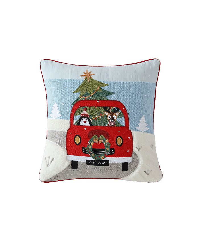 ID HOME FASHIONS Xmas Trip Embroidered Holiday Decorative Pillow， 18