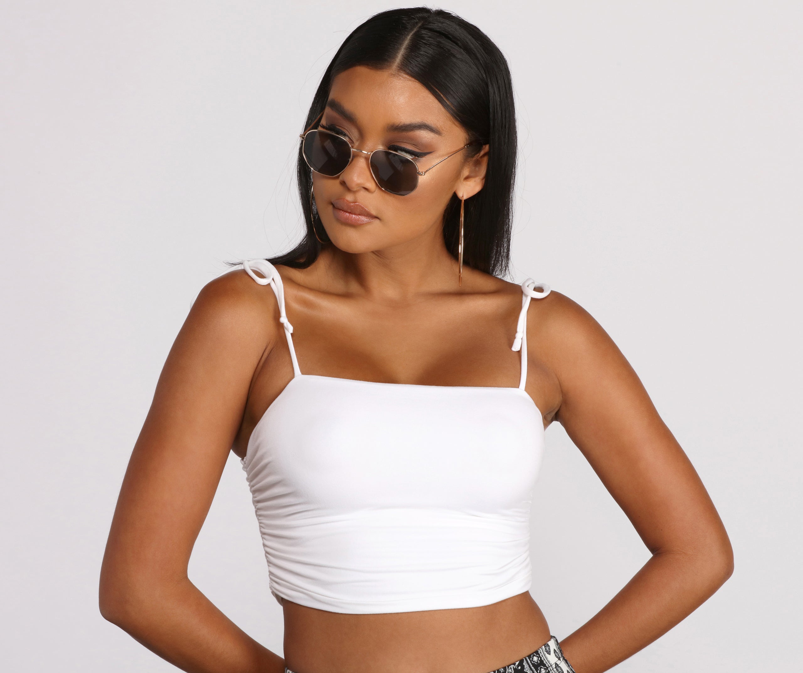 Tie Strap Ruched Crop Tank Top