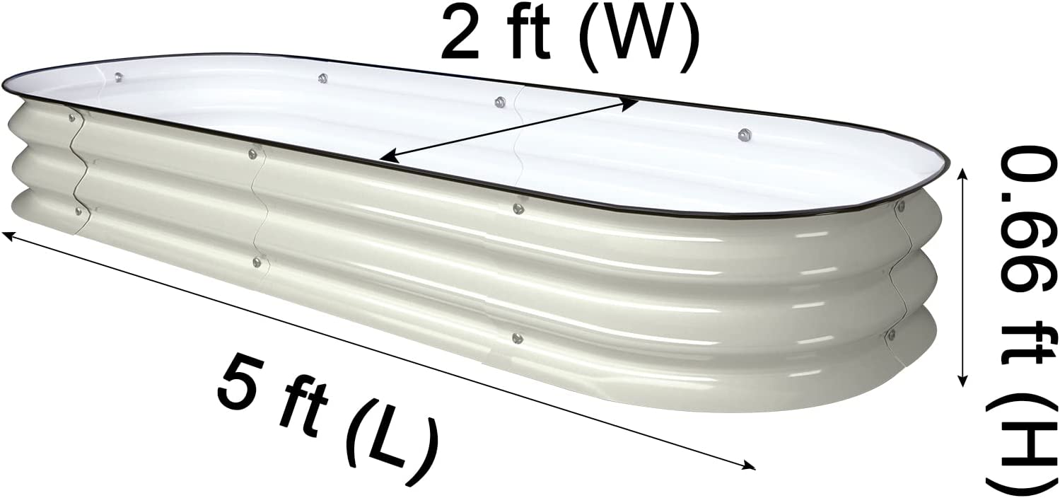 VEGEGA 8'' Tall 5'x2' White Metal Modular Corrugated Raised Garden Bed Kit (4 in 1）