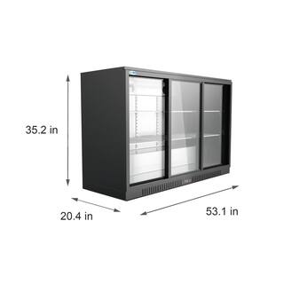 Koolmore 53 in. W 11.3 cu. ft. Commercial 3 Glass Sliding Door Counter Height Back Bar Cooler Refrigerator in Black CT53-3L-BK