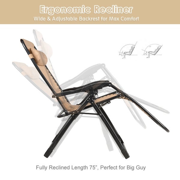 2PC Zero Gravity Chair Oversize Lounge Patio Heavy Duty Folding - (37.5-73.5”) x 27.5” x (34”-47.5”) (L x W x H)