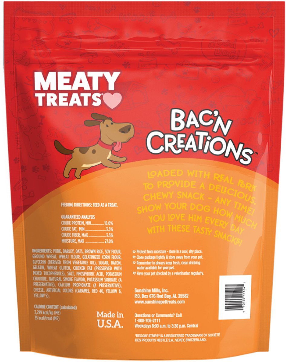 Meaty Treats Bac'n Creations Bacon and Cheese Flavor Dog Treats， 40-oz bag