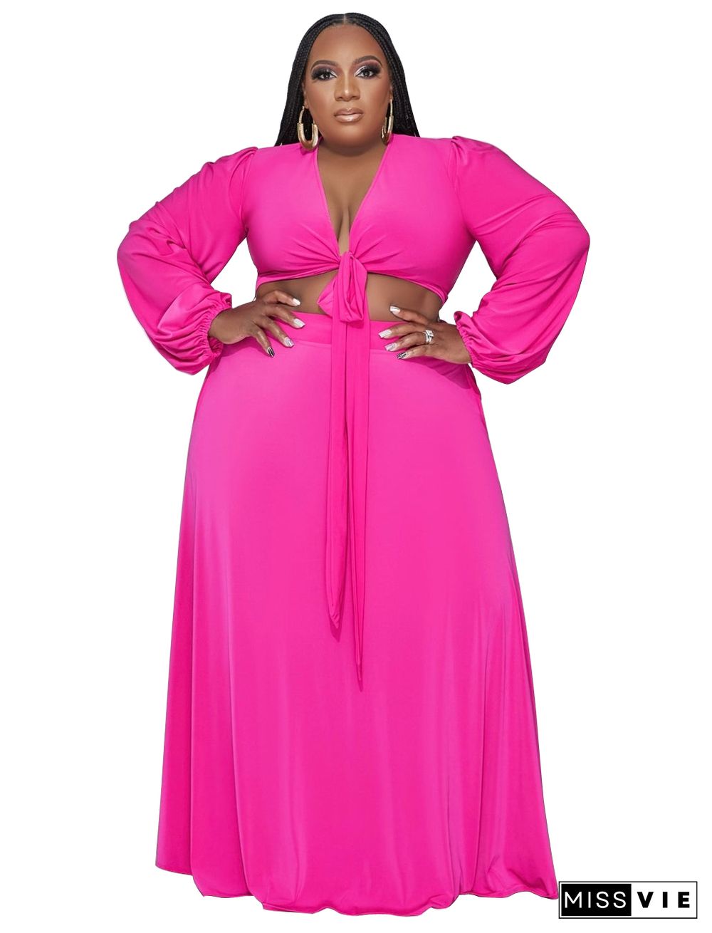 Long Sleeve Crop Top Maxi Skirt Plus Size Sets