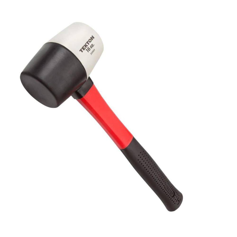 TEKTON 16 oz. Fiberglass Handle WhiteBlack Rubber Mallet 30683