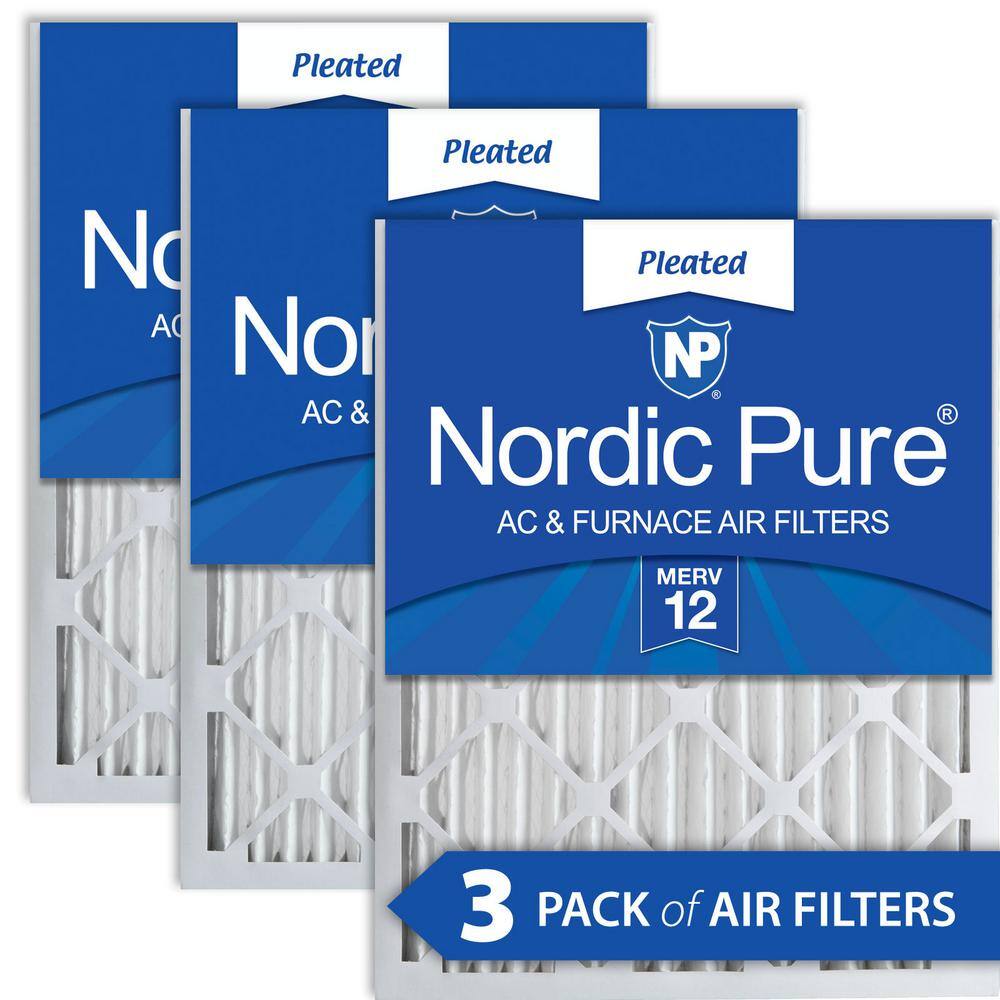 Nordic Pure 16 in. x 24 in. x 2 in. Allergen Pleated MERV 12 Air Filters (3-Pack) 16x24x2M12-3